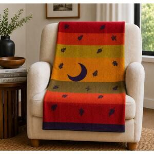 Vntg Wellspring Legend Robes Falling Leaf Moon Wool Blanket USA 48x70 Throw MINT